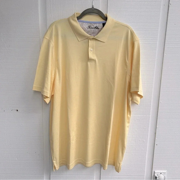 Men’s Tasso Elba 100% Cotton Rugby Polo Button Front Golf Shirt in Lemon Butter - Picture 1 of 4